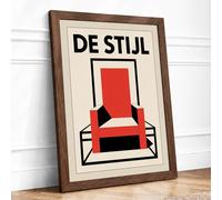 De Stijl Chair Geometric Framed Wall Art Print A3 (42×29.7cm) Walnut, Wall Decor for Living Room, Bedroom, Office & Home, Ready to Hang, Art Gift