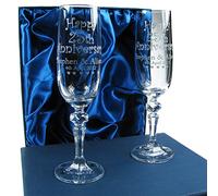 De Walden 20th Wedding Anniversary Personalised Champagne Flutes, Lead-Free Crystal Engraved Prosecco Glasses, China Anniversary Couple Gift