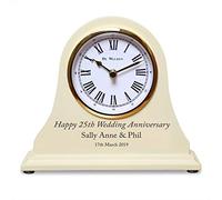 De Walden 25th Silver Anniversary Personalised Wooden Cream Mantel Clock