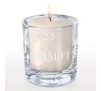 De Walden 25th Wedding Anniversary Candle Holder Gift with 35hr Pillar Candle