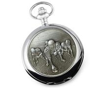 De Walden 80th Birthday American Football Engraved Pocket Watch in Wood Box | Pewter, Analog, With Chain, Eightieth Birthday, Dad, Brother, Uncle, Friend, Men’s Gift