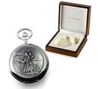 De Walden Boys Christening Engraved St Christopher Pocket Watch in Wood Box