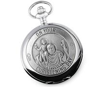 De Walden Boy's Christening Gift Engraved St Christopher Pocket Watch Wood Box
