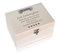 De Walden Boy's First Holy Communion Personalised Pine Keepsake Memory Box Gift with Pewter 1st Holy Communion Banner Feature For a Boy