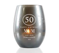 De Walden Engraved 50th Birthday Silver Glass Candle Holder With Tea Light