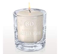 De Walden Engraved 80th Birthday Candle Holder Gift Set with Pillar Candle | Eightieth Birthday Gift, For Mum, Dad, Nan, Grandma, Gran, Grandad, Grandpa, Papa, Friend