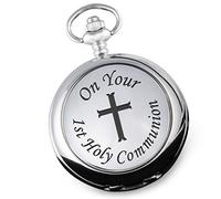 De Walden Engraved Boy's First Holy Communion Gift Cross Case Front Pocket Watch for a Boy