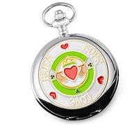 De Walden Engraved Men’s Claddagh Enamel Pocket Watch Gift for Wedding | Faith Hope Love Design, Presentation Box Included, For Groom, Best Man, Ushers, Father Of The Bride Or Groom