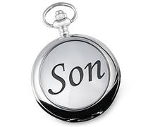 De Walden Engraved Men's 21st Birthday Pocket Watch 'Son' Case in Wood Box MP