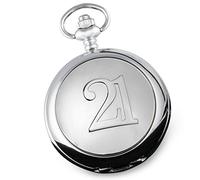 De Walden Engraved Men's 21st Birthday Pocket Watch with '21' Case in a Quality Wooden Gift Box
