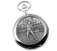 De Walden Engraved Men's 90th Birthday Pocket Watch Golfer Case in Wooden Box