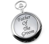 De Walden Engraved Wedding Pocket Watch with 'Father of the Groom' Feature Case Front in Gift Box
