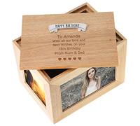 De Walden Girl's 18th Birthday Gift Engraved Large Oak Photo Keepsake Box
