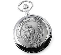 De Walden Godson Christening Engraved St Christopher Pocket Watch Wood Box MP