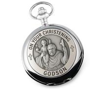 De Walden Godson Christening St Christopher Pewter Front Pocket Watch Godson's Gift Idea