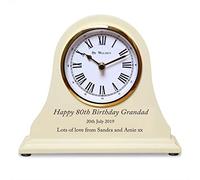 De Walden Grandad's 80th Birthday Personalised Engraved Wooden Cream Mantel Clock Granddad Eightieth Gift 15cm x 18cm