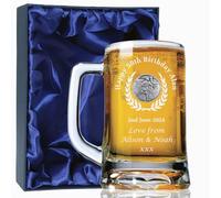 De Walden Men's 50th Birthday Gift, Engraved 50th Birthday Pint Glass Tankard with Pewter Rugby Player Feature, in a Satin Lined Presentation Box, Gift for Men's 50th Birthday