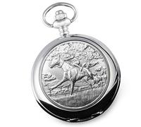 De Walden Men's 60th Birthday Gift, Engraved Pocket Watch with Pewter Horse Racing Case in a Presentation Box