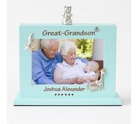 De Walden Personalised Great Grandson Baby Boy Photo Box Album Gift, Engraved Wooden Picture Frame, 4'x6' Photographs