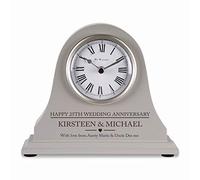 De Walden Personalised Grey Wooden Mantel Clock - Engraved 25th Silver Wedding Anniversary Clock Couples Gift (Grey Clock in Gift Box)
