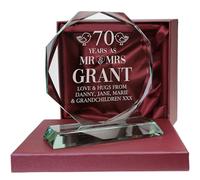 De Walden Platinum 70th Wedding Anniversary Personalised Cut Glass Keepsake