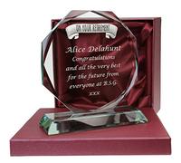 De Walden Retirement Gifts for Women Personalised Engraved Cut Glass Leaving Gift in a Silk Gift Box