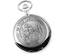 De Walden Son Christening Gift Engraved St Christopher Pocket Watch Wood Box