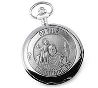 De Walden Unique Boy's Christening St Christopher Pewter Front Pocket Watch Gift