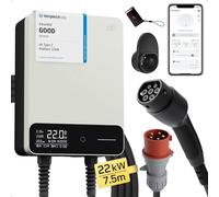 dé Wallbox 22 kW with App and Electricity Meter & 7.5 m Type 2 Charging Cable, 3-Phase EV Charger (6-32A, 400V), for BEV/PHEV, RCD Type B & IP54 Protection, Efficient Charging Station for Home, White