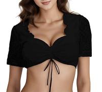 DeaAmyGline Dirndl Blouse, Black, Dirndl Blouse, Women's Cap Sleeves, V Neck, Button Placket, Lace Traditional Blouse, Black Dirndl Blouses for Oktoberfest, Bavarian Costume Tops, #20-black, XL