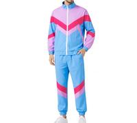 Deaboat 80s Outfit for Men 90s Tracksuit Costumes Mens Retro Windbreaker Work Out Track Suit 2 Piece Casual Jacket Pants Set (Blue Purple, S)