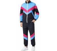 Deaboat 80s Outfit for Men 90s Tracksuit Costumes Mens Retro Windbreaker Work Out Track Suit 2 Piece Casual Jacket Pants Set (Blue Black, S)