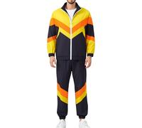 Deaboat 80s Outfit for Men 90s Tracksuit Costumes Mens Retro Windbreaker Work Out Track Suit 2 Piece Casual Jacket Pants Set (Black Yellow, XL)