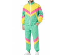 Deaboat 80s Outfit for Men 90s Tracksuit Costumes Mens Retro Windbreaker Work Out Track Suit 2 Piece Casual Jacket Pants Set (Green Yellow, M)