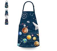 DEABOLAR Kids Boys Apron Unisex Apron with Adjustable Neck Strap Kitchen Apron for Cooking Painting Baking, Nine Planet, 20.9 x 25.6 inch