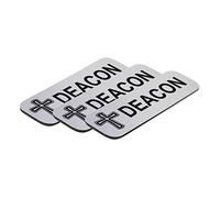 Deacon, Cross Design 1 x 3" Name Tag/Badge, Silver (3 Pack)