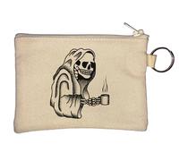 Dead Before Coffee Key Chain Coin Purse Beige