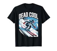 Dead Cool Ski Skeleton Alpine Winter Mountain Scene T-Shirt