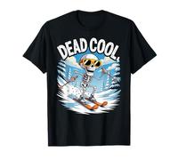 Dead Cool Ski Skeleton Alpine Winter Mountain Scene T-Shirt
