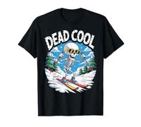 Dead Cool Ski Skeleton Alpine Winter Mountain Scene T-Shirt