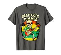 Dead Cool Summer Skeleton Playing Guitar Beach Vibes T-Shirt