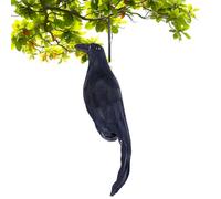 Dead Crow Decoy - 12x4.3in Handmade Artificial Bird Model, Realistic Hangable Lawn Garden Scare Prop | Halloween Party Yard Pool Porch Patio Decoration | Outdoor Indoor Crow Figurine