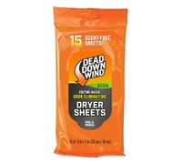 Dead Down Wind Dryer Sheets | 15 Odorless Sheets | Natural Woods | Odor Eliminator for Hunting Gear + Hunting Accessories | Anti-Static, Biodegradable Unscented Sheets | 1 Resealable Package