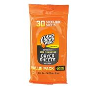 DEAD DOWN WIND Scent Killing Dryer Sheets (30Ct) - Odor Removing Sheet - Durable Hunting Scent Eliminators - Advanced Hunting Laundry Gear