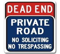 Dead End Private Road No Trespassing No Soliciting Traffic Sign Indoor and Outdoor Wall Decoration Garage Street Yard Metal Tin Sign