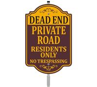 Dead End Private Road Residents Only No Trespassing Sign 12" x 8" With 35" Long Metal Property Driveway Traffic Stake With Stand Aluminum Outdoor Use Yard
