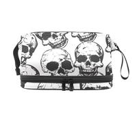 Dead Human Skulls Double Layer Cosmetic Bag for Women and Girls, Travel Toiletry Bag Makeup Handy Pouch Organiser Bag with Brush Compartment