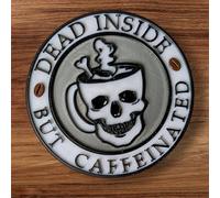 Dead Inside But Caffeinated Coasters - Funny Skull Coffee Cup Design - Set of 4 Round Drink Coasters - Novelty Gift for Coffee Lovers, Office Desk & Home Décor