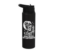 Dead Inside But Caffeinated Mom Skeleton Drink Coffee Funny Stainless Steel Insulated Water Bottle