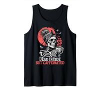 Dead Inside But Caffeinated Mom Skeleton Drink Coffee Funny Tank Top